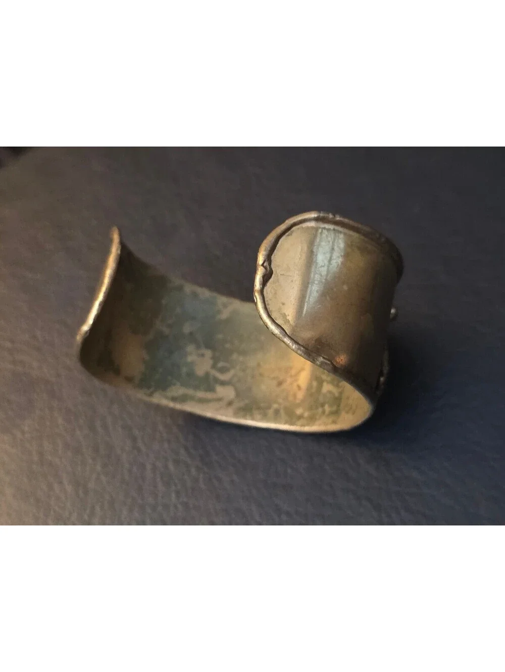 Vintage Artisan Brutalist Mixed Metal Brass Wide Cuff Bracelet Studio Modernist